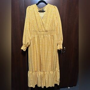 SHEIN Mustard Polka Dot Long Sleeve Dress